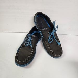 Men's Sperry Top-Sider Neon/Navy Blue Leather Boat Shoe Size 13